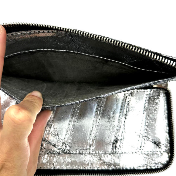 Calleen Cordero Studded Antiqued Metallic Leather Wallet Silver - Picture 7 of 12